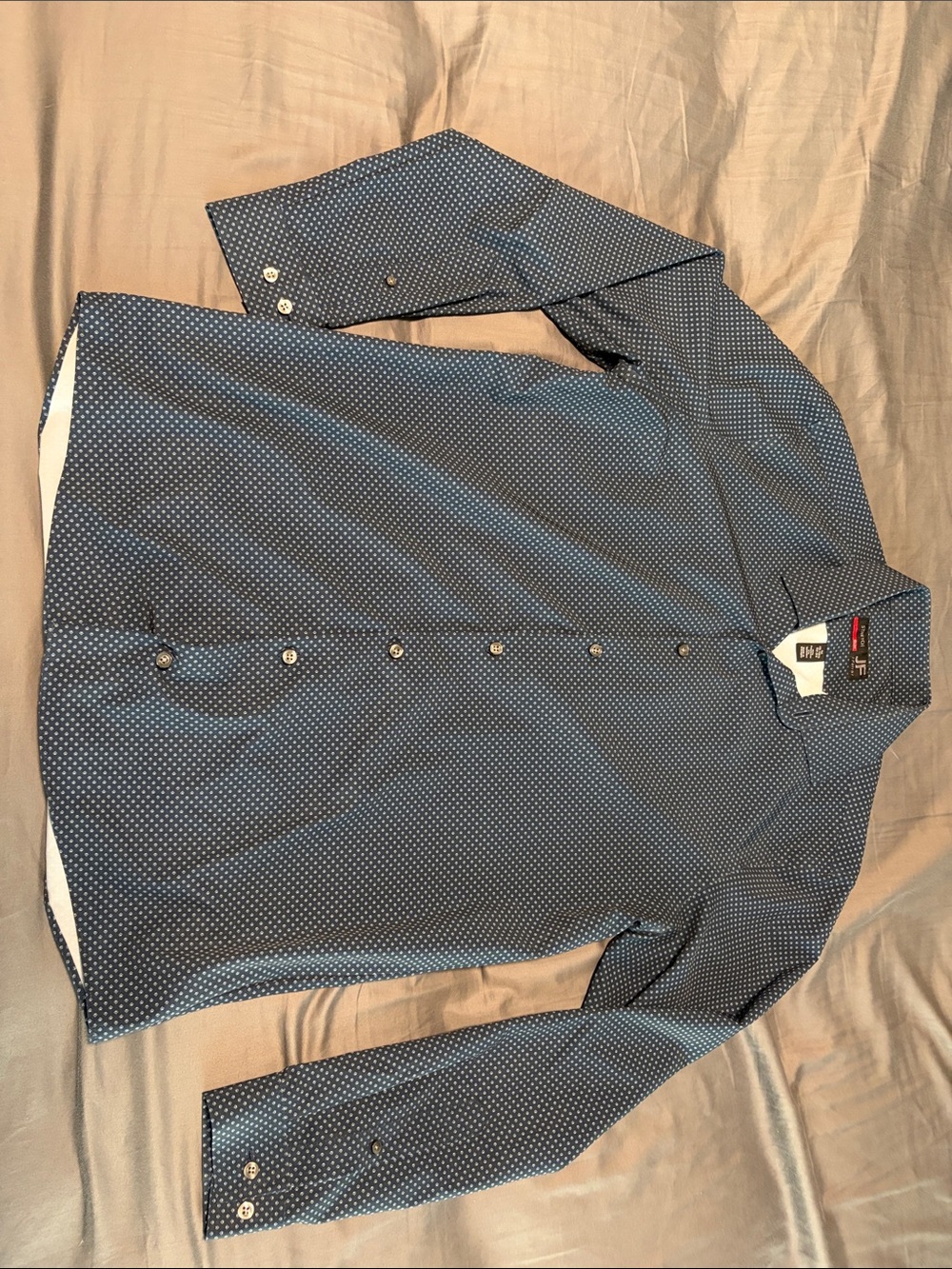jf j.ferrar Navy Blue Long-Sleeve Lightweight Shirt Jacket with White Microdots